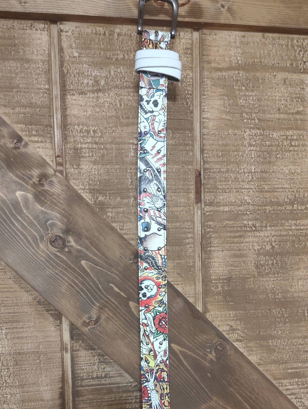 Ed hardy White Multi-Color Graphic Belt